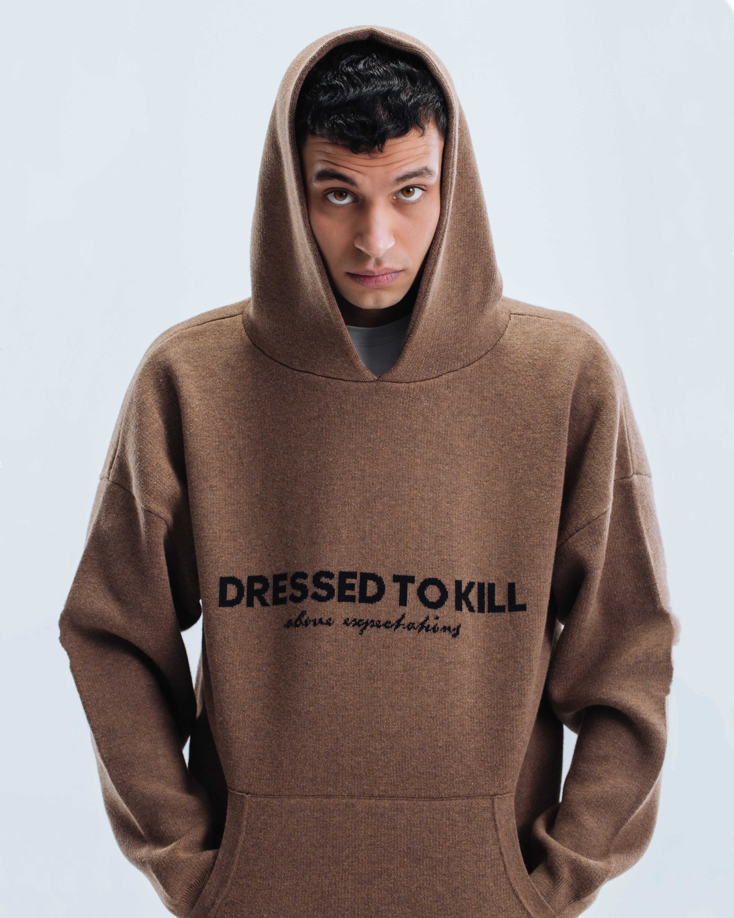 Knitted Hoodie - Brown